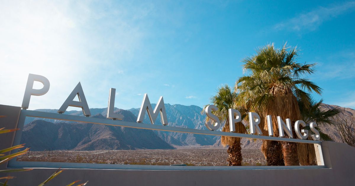Palm Springs Sign The Palm Springs sign along Highway 111 in the north end of the city welcoming visitors as they come into town
